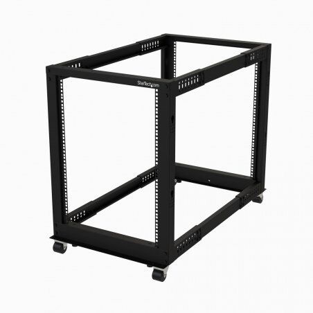 StarTech.com 4-Post 15U Mobile Open Frame Server Rack, Four Post 19" Network Rack with Wheels, Rolling Rack with Adjusta