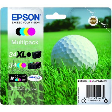 Epson compatible Cartouche Encre Ultra 34XL/34 - Noir, Cyan, Magenta, Jaune