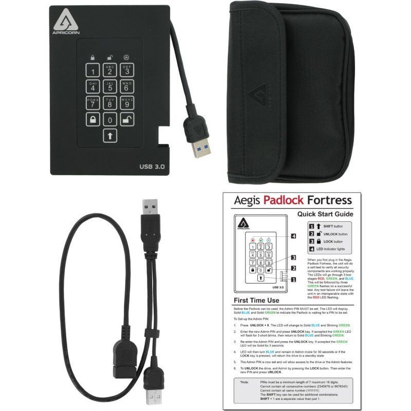 Apricorn Aegis Padlock Fortress 500GB disque dur externe 500 Go Noir
