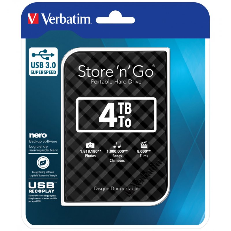 Verbatim Store 'n' Go USB 3.0 Hard Drive 4TB Black