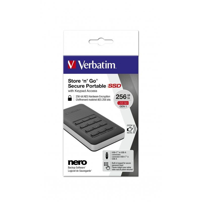 Verbatim Store 'n' Go Portable SSD with Keypad Access 256GB