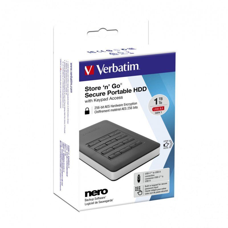 Verbatim Disque dur portable sécurisé Store &145n&146 Go avec accès par clavier 2 To