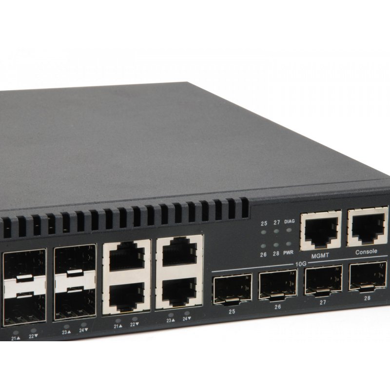LevelOne KILBY 28-Port L3 Lite Managed Gigabit Fiber Switch, 4 x 10GbE SFP+, 4 x Gigabit SFP/RJ45 Combo