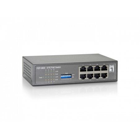 LevelOne 8-Port Fast Ethernet PoE Switch, 8 PoE Outputs, 65W