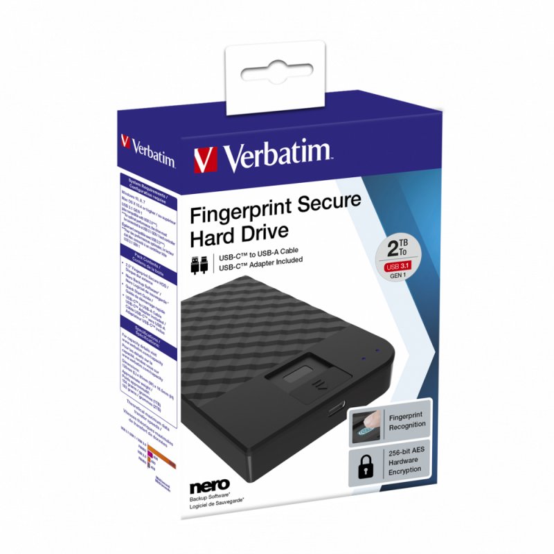 Verbatim compatible Fingerprint Secure - Festplatte - 2 TB - USB 3.1 Gen 1