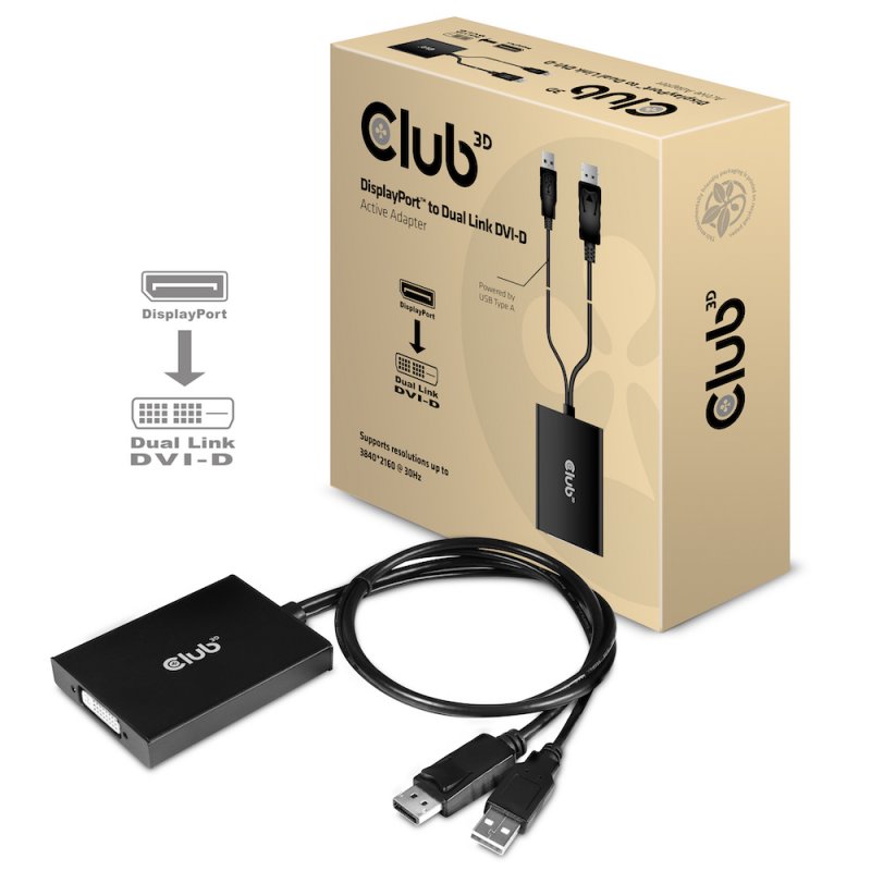CLUB3D cac-1010 Displayport/usb DVI-I Daul link Noir, Blanc