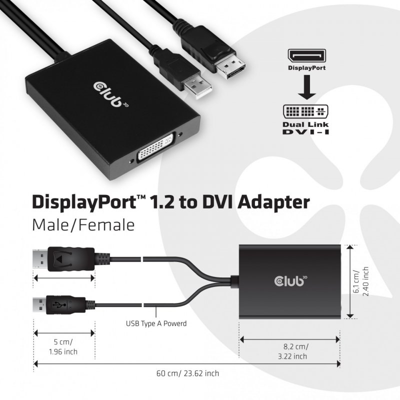 CLUB3D cac-1010 Displayport/usb DVI-I Daul link Noir, Blanc