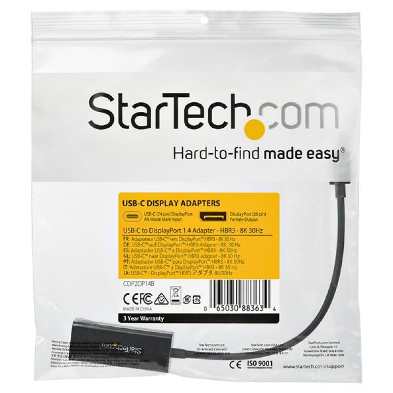 StarTech.com USB C to DisplayPort Adapter - 8K/5K/4K USB Type C to DP 1.4 Alt Mode Video Converter - HBR3/DSC/HDR - 8K 6