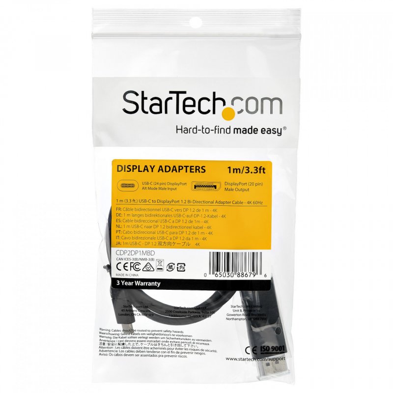 StarTech.com 3ft (1m) USB C to DisplayPort 1.2 Cable 4K 60Hz - Bidirectional DP to USB-C or USB-C to DP Reversible Video