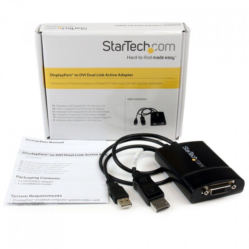 StarTech.com DisplayPort to DVI Dual Link Active Adapter - DisplayPort to DVI-D Adapter Video Converter 2560x1600 60Hz -