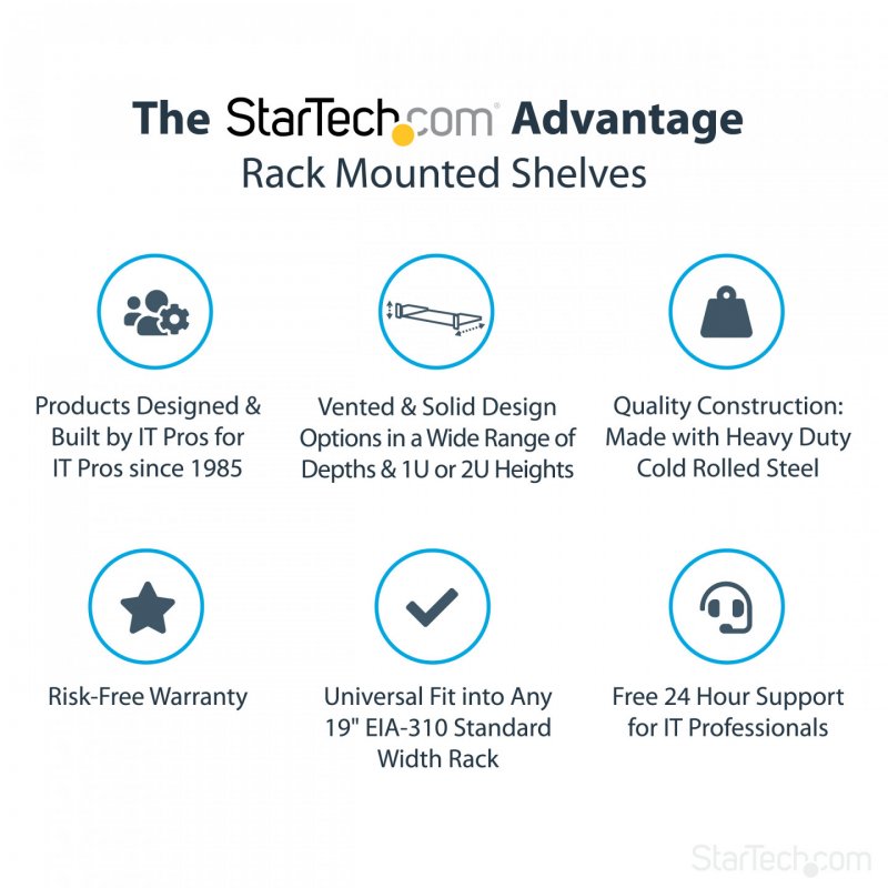 StarTech.com 2U Server Rack Shelf - Universal Rack Mount Cantilever Shelf for 19" Network Equipment Rack & Cabinet - Hea