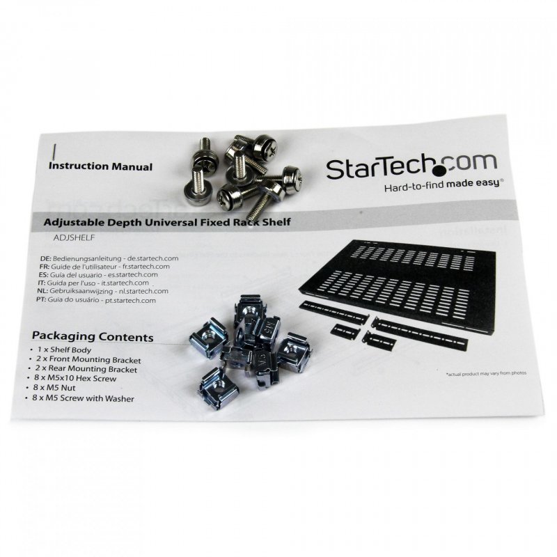 StarTech.com 1U Adjustable Vented Server Rack Mount Shelf - 175lbs - 19.5 to 38in Adjustable Mounting Depth Universal Tr