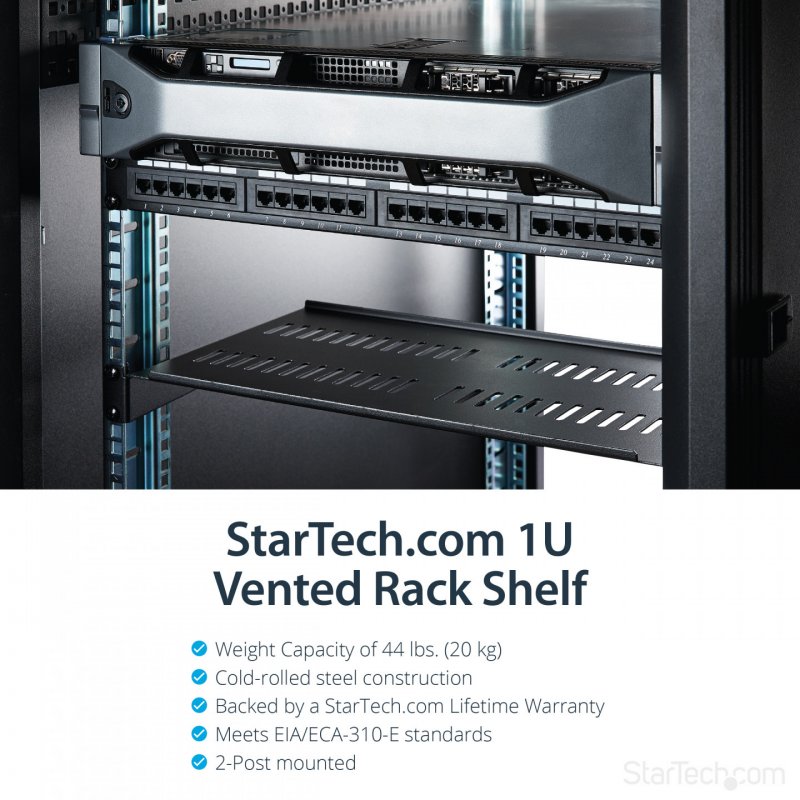 StarTech.com 1U Server Rack Shelf - Universal Vented Rack Mount Cantilever Tray for 19" Network Equipment Rack & Cabinet