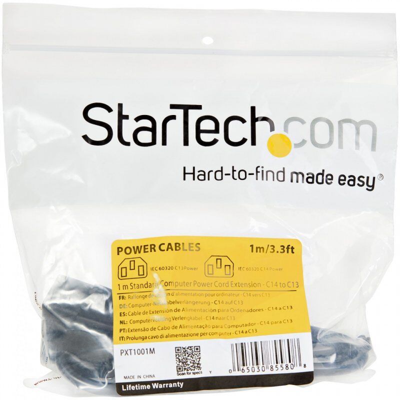 StarTech.com 1m (3ft) Power Extension Cord, C14 to C13, 10A 125V, 18AWG, Computer Power Cord Extension, IEC-320-C14 to I