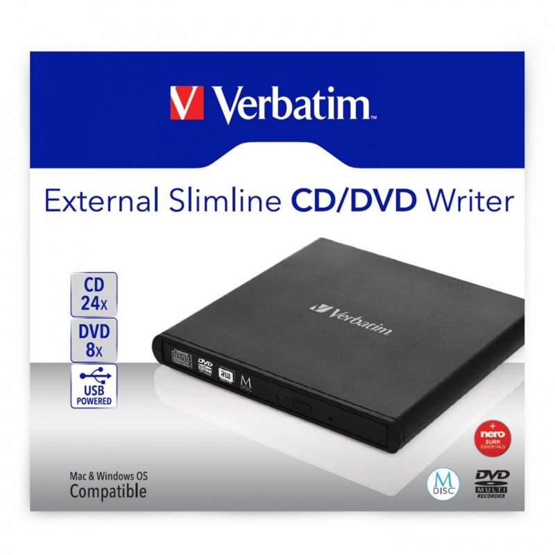 Verbatim compatible External Slimline CD/DVD Write