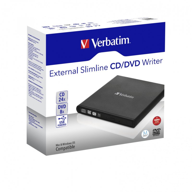 Verbatim Slimline CD/DVD lecteur de disques optiques DVD-RW Noir