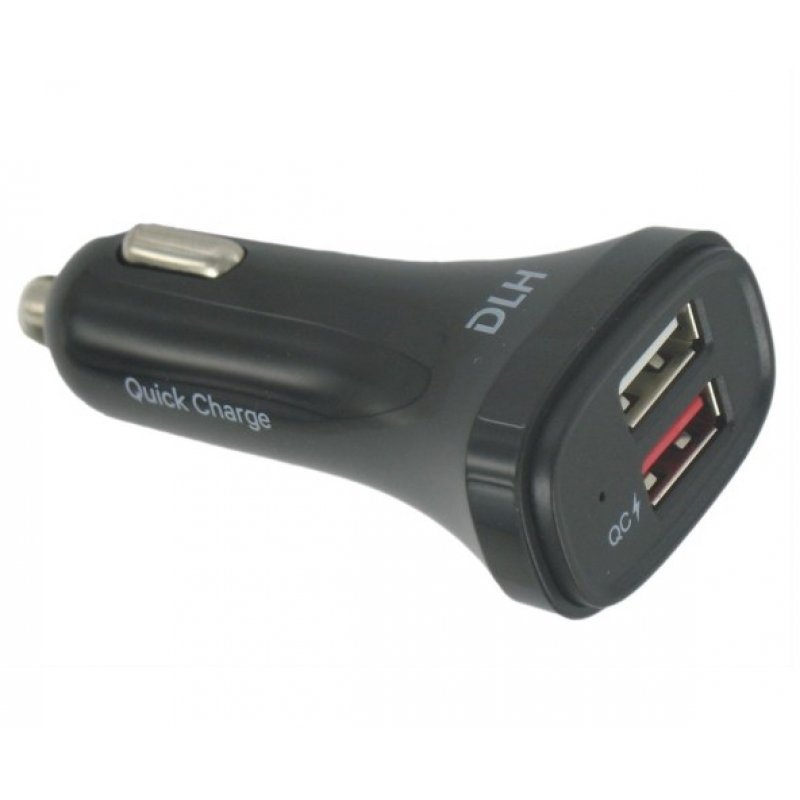 DLH CHARGEUR VOITURE USB-A QUICK CHARGE 3.0 LIVRE AVEC CABLE USB-C ET CABLE MICRO USB. 2 Ports USB dont 1 port QC Qualco