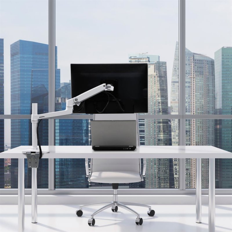 LX Desk Mount LCD Monitor Arm Tall Pole Blanc
