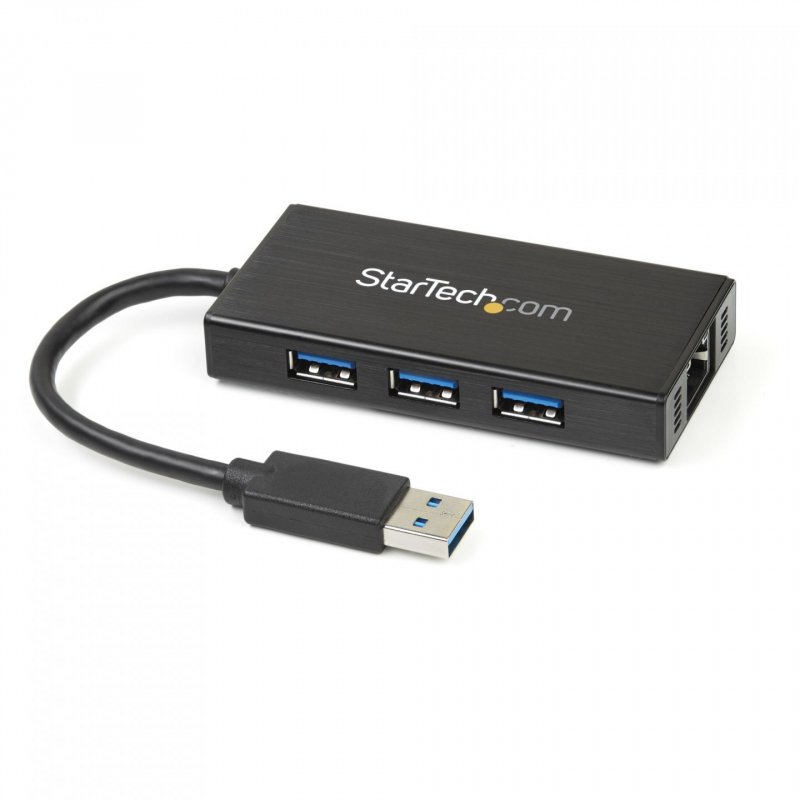 .com Hub USB 3.0 portable à 3 ports avec câble intégré et port Gigabit Ethernet - Aluminium