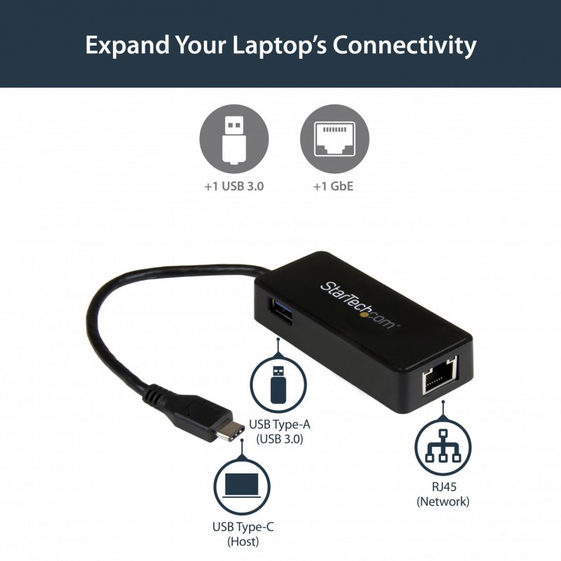 StarTech.com Adaptateur réseau USB-C vers RJ45 Gigabit Ethernet avec port USB supplémentaire - M/F - USB 3.1 Gen 1 (5 