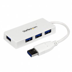 StarTech.com Portable 4 Port SuperSpeed Mini USB 3.0 Hub - White~Portable 4 Port SuperSpeed Mini USB 3.0 Hub - 5Gbps - W