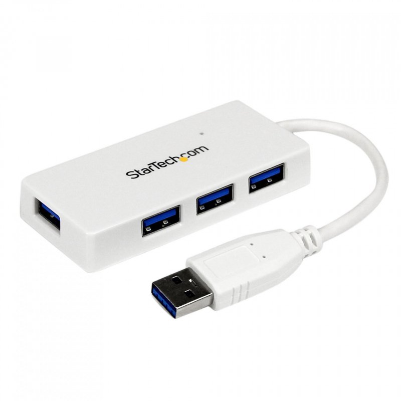 WHITE 4PORT EXTERNAL USB 3 MINI HUB WITH BUILT-IN CABLE