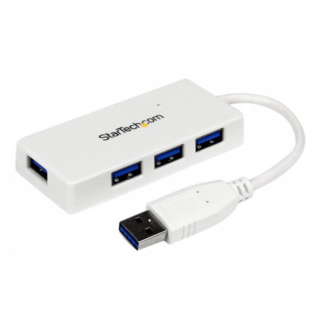 WHITE 4PORT EXTERNAL USB 3 MINI HUB WITH BUILT-IN CABLE