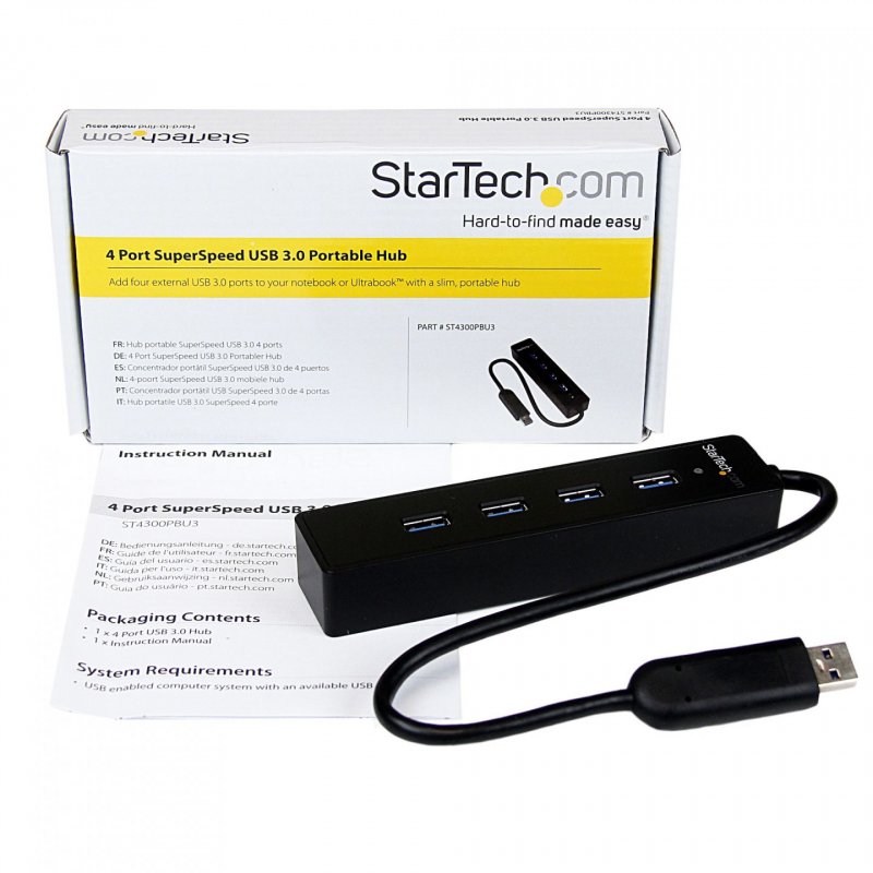 StarTech.com Hub USB 3.0 portable à 4 ports avec câble intégré - 5Gbps - Noir