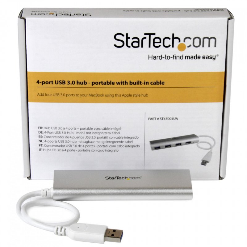 StarTech.com 4-Port Portable USB 3.0 Hub with Built-in Cable~4-Port Portable USB 3.0 Hub with Built-in Cable - 5Gbps
