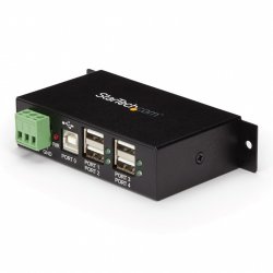 StarTech.com 4-Port USB 2.0 Hub - Metal Industrial USB-A Hub - Din Rail, Wall or Desk Mountable USB Data Hub - TAA Compl