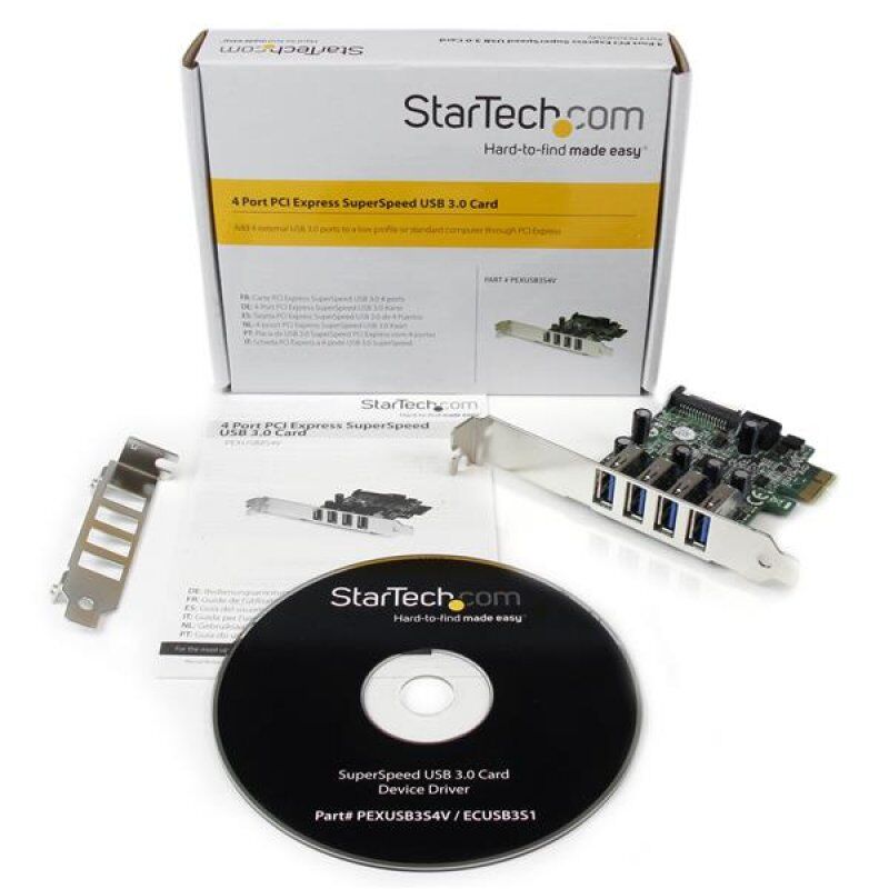 StarTech.com Carte contrôleur PCI Express à 4 ports USB 3.0 SuperSpeed - Adaptateur PCIe avec UASP et alimentation SAT