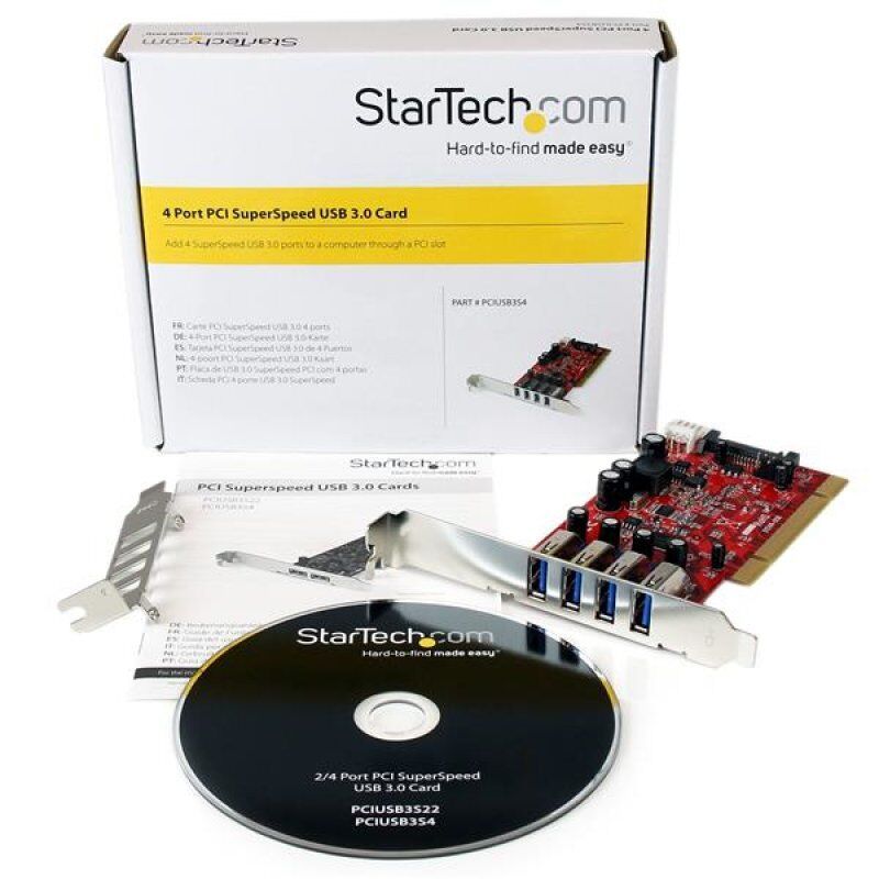 StarTech.com Carte contrôleur PCI à 4 ports USB 3.0 (5Gbps) SuperSpeed - Adaptateur PCI avec alimentation SATA / SP4
