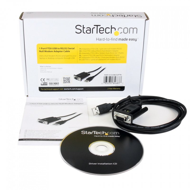 StarTech.com USB to Serial RS232 Adapter - DB9 Serial DCE Adapter Cable with FTDI - Null Modem - USB 1.1 / 2.0 - Bus-Pow