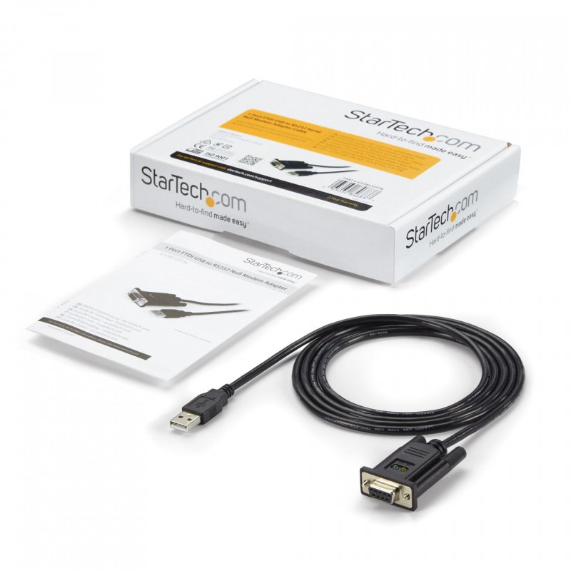 StarTech.com USB to Serial RS232 Adapter - DB9 Serial DCE Adapter Cable with FTDI - Null Modem - USB 1.1 / 2.0 - Bus-Pow
