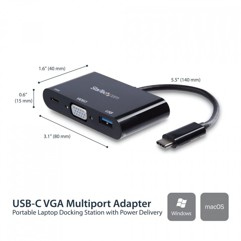 ADAPTATEUR USB-C VERS VGA AVEC PORT USB-A ET POWER DELIVERY