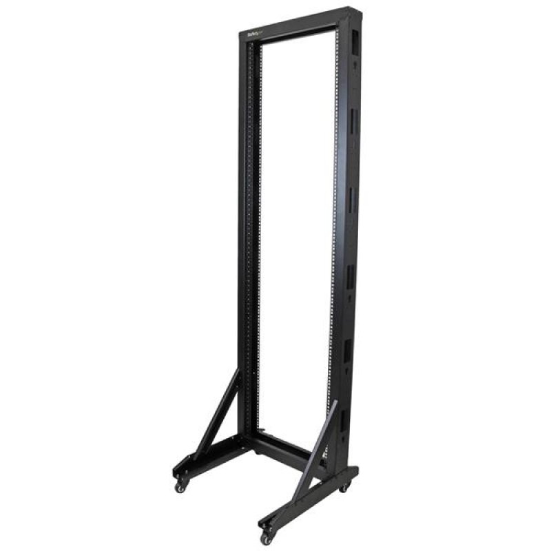 StarTech.com 2-Post 42U Mobile Open Frame Server Rack, Two Post 19in Network Rack with Wheels, Rolling Open Rack for AV/