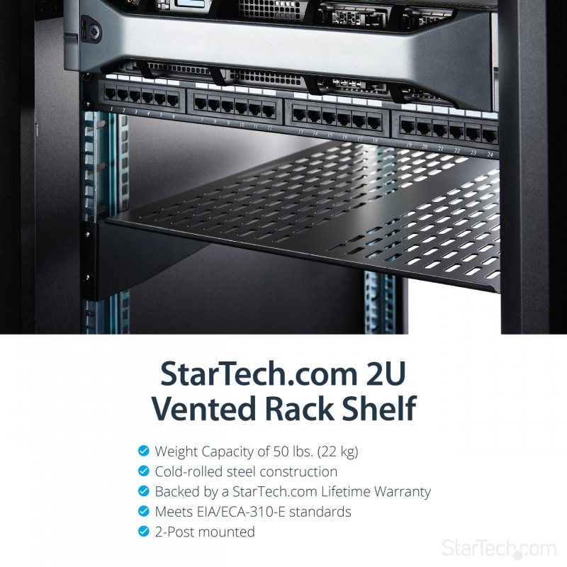 StarTech.com Etagère ventilée montée en rack 2U 22 pouces - Etagère d'armoire serveur fixe - 22 kg