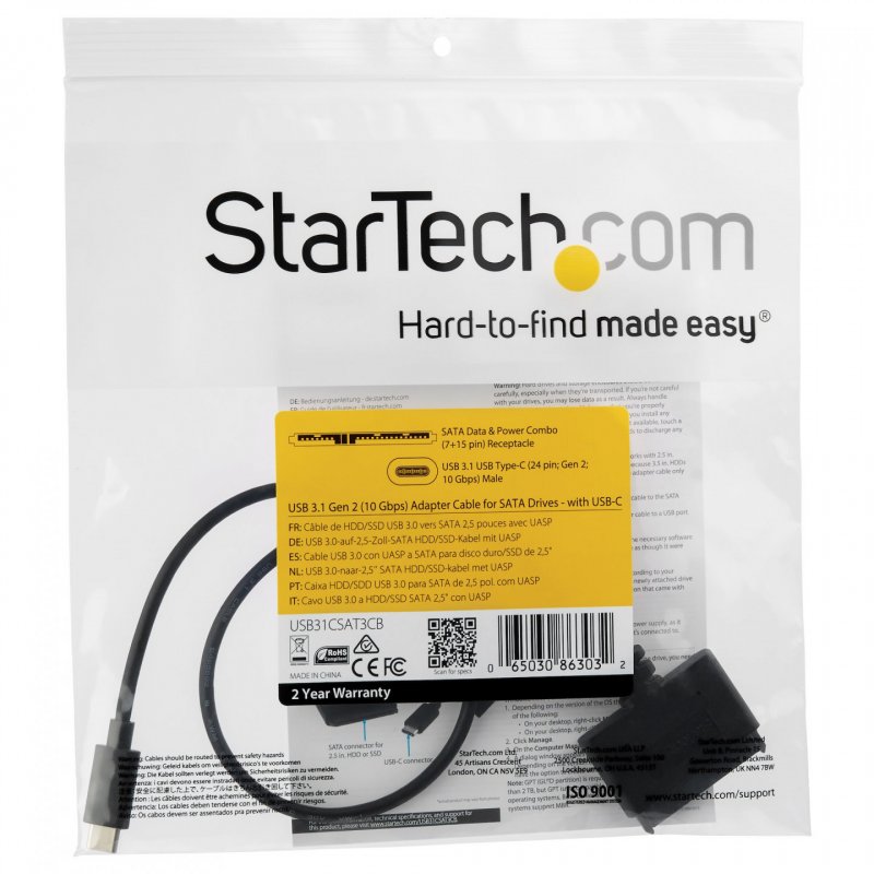 StarTech.com Adaptateur USB 3.1 (10 Gb/s) pour disque dur SATA III de 2,5" avec USB-C et UASP