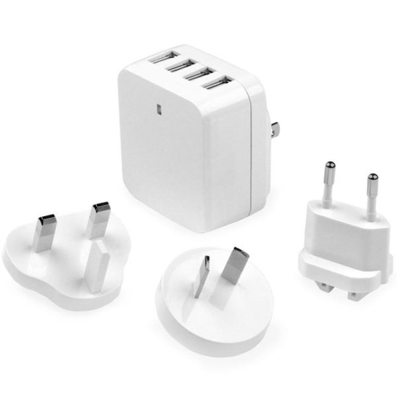 StarTech.com Chargeur mural USB à 4 ports - (34 W/6,8 A) - Chargeur de voyage international - Blanc