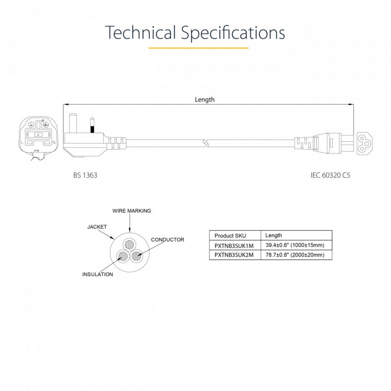 CORDON ALIMENTATION EN TREFFLE BS1363 UK VERS IEC 320 C5 DE 1M