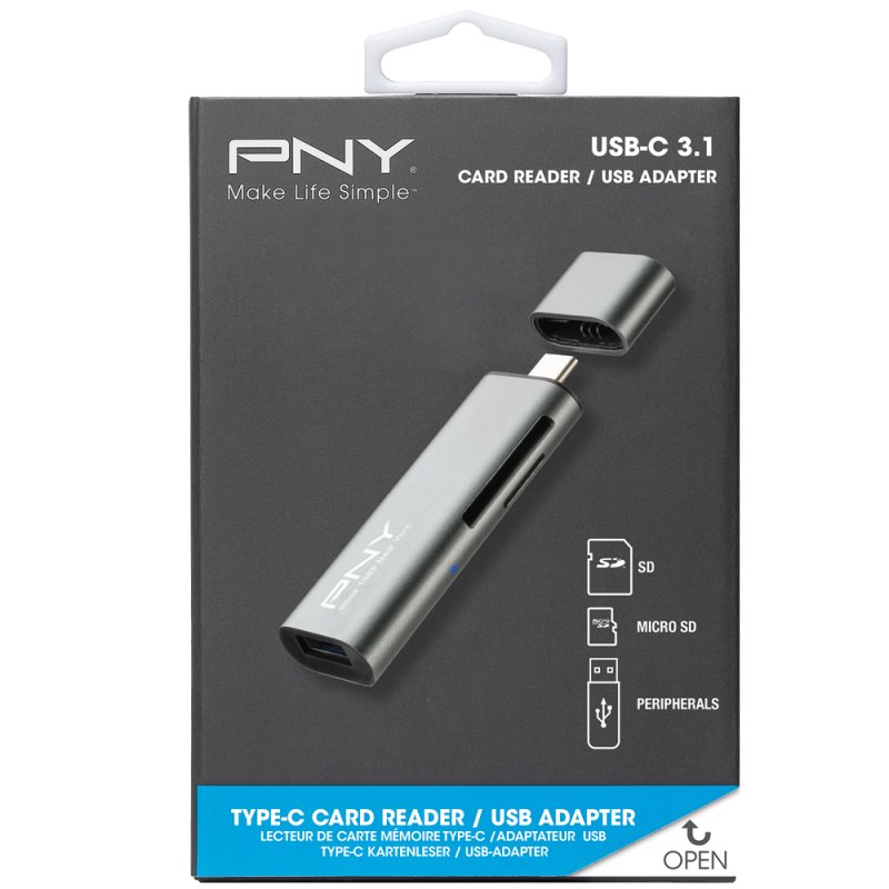 PNY R-TC-UA-3N1E01-RB lecteur de carte mémoire USB 3.2 Gen 1 (3.1 Gen 1) Type-C Métallique