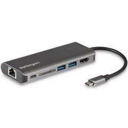 StarTech.com Adaptateur Multiport USB C, Station d'Accueil USB-C Portable vers HDMI 4K, Hub USB 3.0 2 pts, SD/SDHC, GbE,