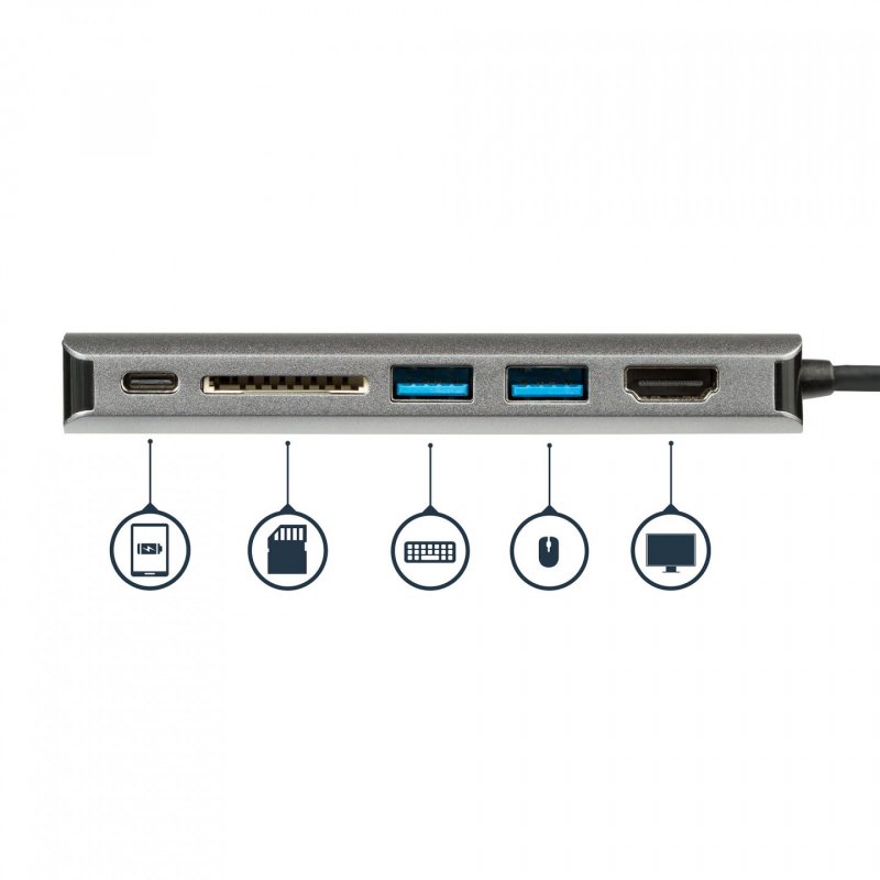 StarTech.com Adaptateur Multiport USB C, Station d'Accueil USB-C Portable vers HDMI 4K, Hub USB 3.0 2 pts, SD/SDHC, GbE,