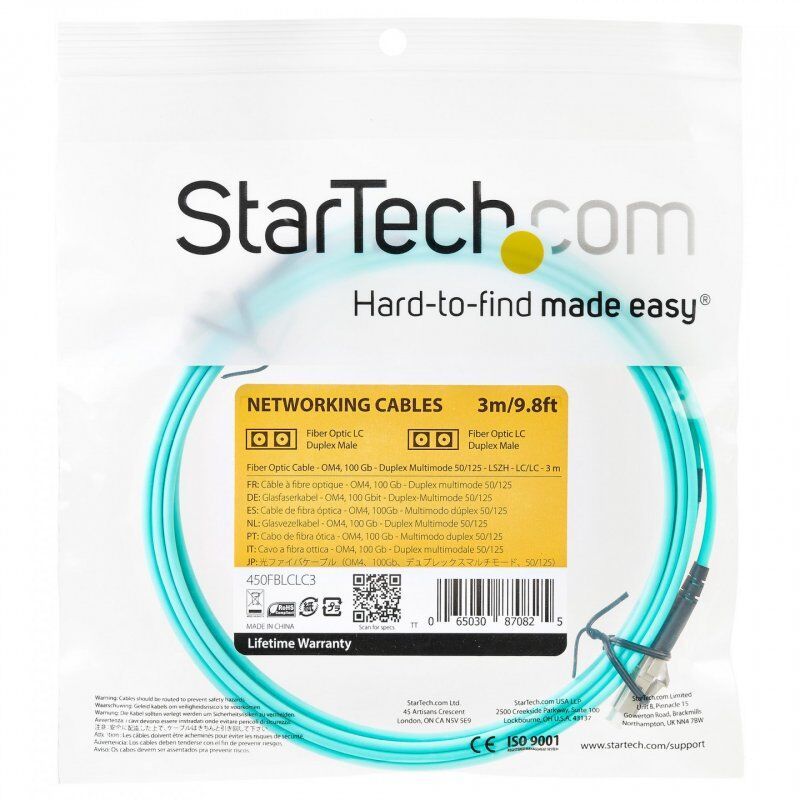 StarTech.com Câble Fibre Optique Multimode de 3m LC/UPC à LC/UPC OM4, Fibre Zipcord 50/125µm LOMMF/VCSEL, Réseaux 10