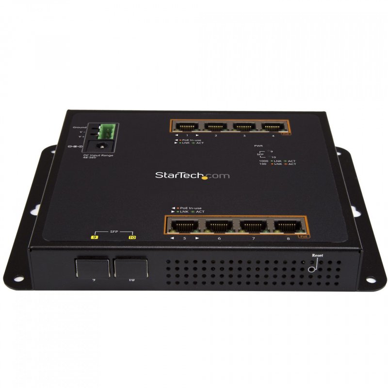 StarTech.com Industrial 8 Port Gigabit PoE+ Switch w/2 SFP MSA Slots - 30W - Layer/L2 Switch Hardened GbE Managed - Rugg