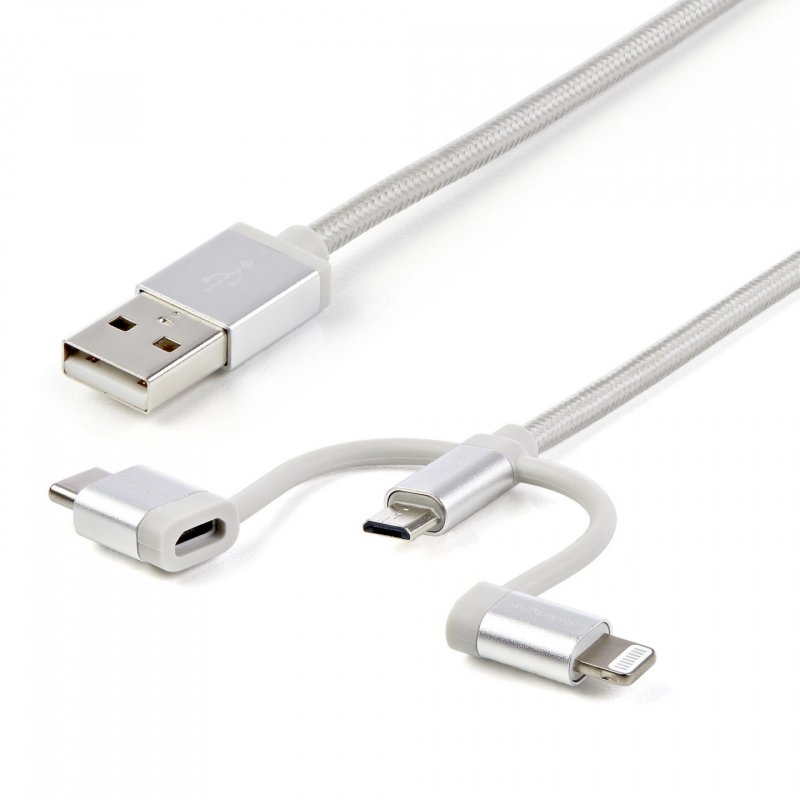 StarTech.com 1 m (3 f.t) USB Multi Charging Cable - USB to Micro-USB or USB-C or Lightning for iPhone / iPad / iPod / An