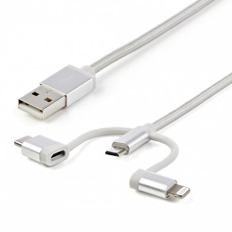 1M 3 IN 1 CHARGER - LIGHTNING USB C OR MICRO-USB - BRAIDED