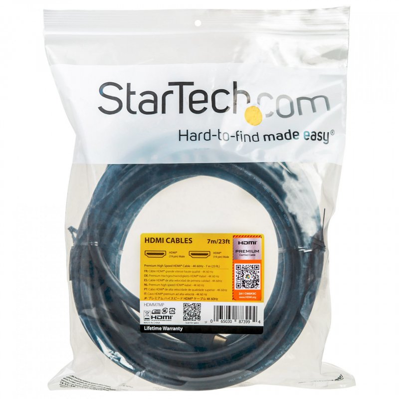 StarTech.com 23ft (7m) Premium Certified HDMI 2.0 Cable with Ethernet - High Speed Ultra HD 4K 60Hz HDMI Cable HDR10 - L