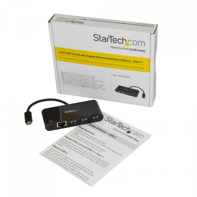StarTech.com Hub USB 3.0 3 Ports avec Gigabit Ethernet et Alimentation Passthrough 60W - USB-C vers 3 x USB-A (USB 3.0 S
