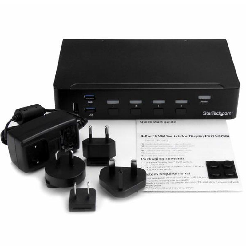 StarTech.com Switch KVM USB DisplayPort à 4 ports avec hub USB 3.0 intégré - 4K 30 Hz